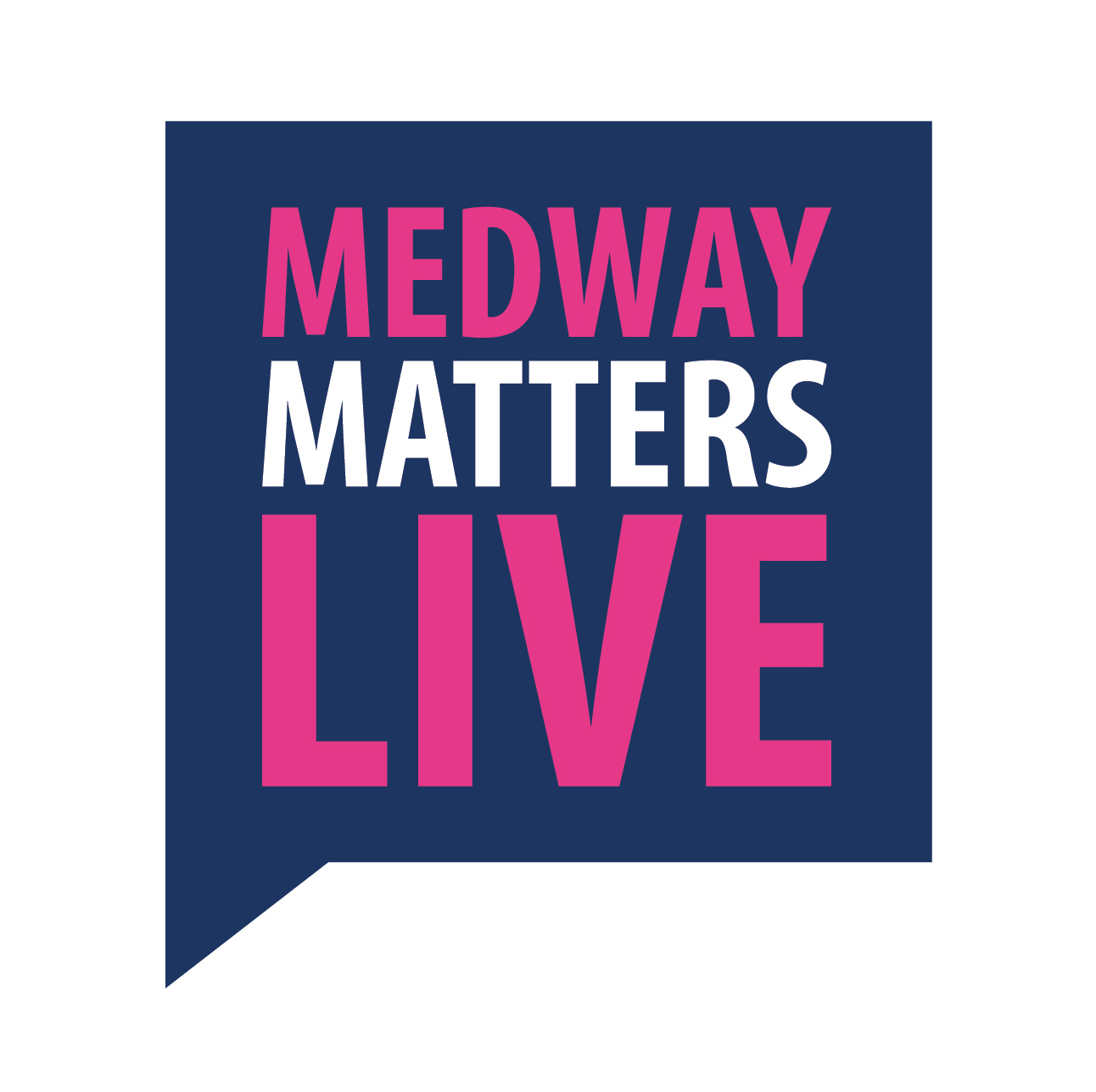 A graphic showing a blue speech bubble with writing in it that says "Medway Matters Live".