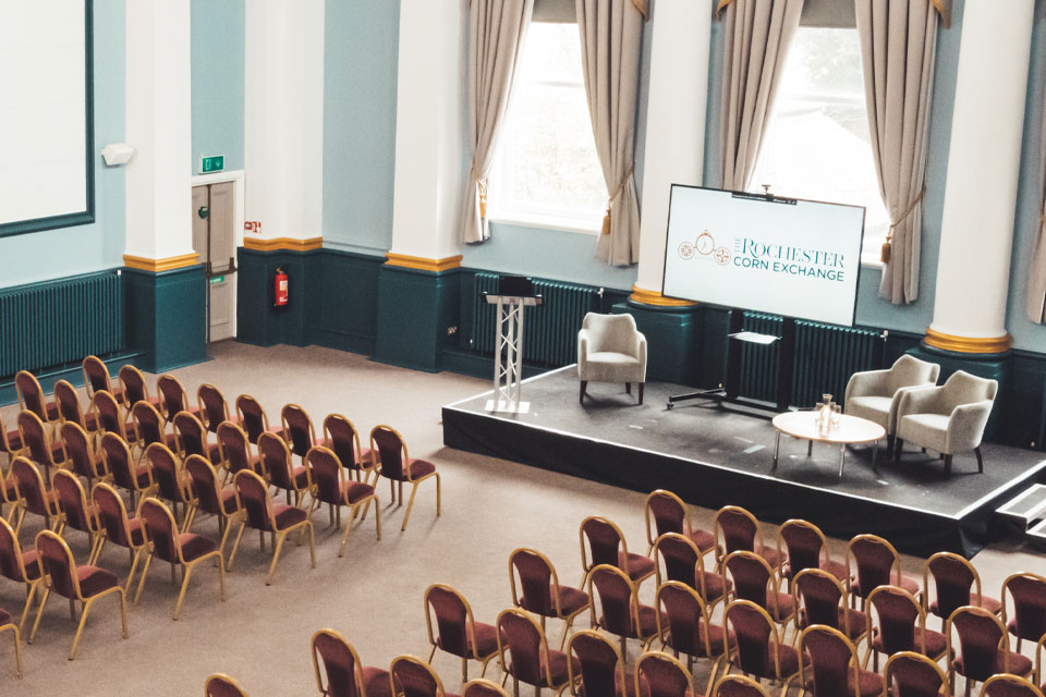 A high view of the conference hall.